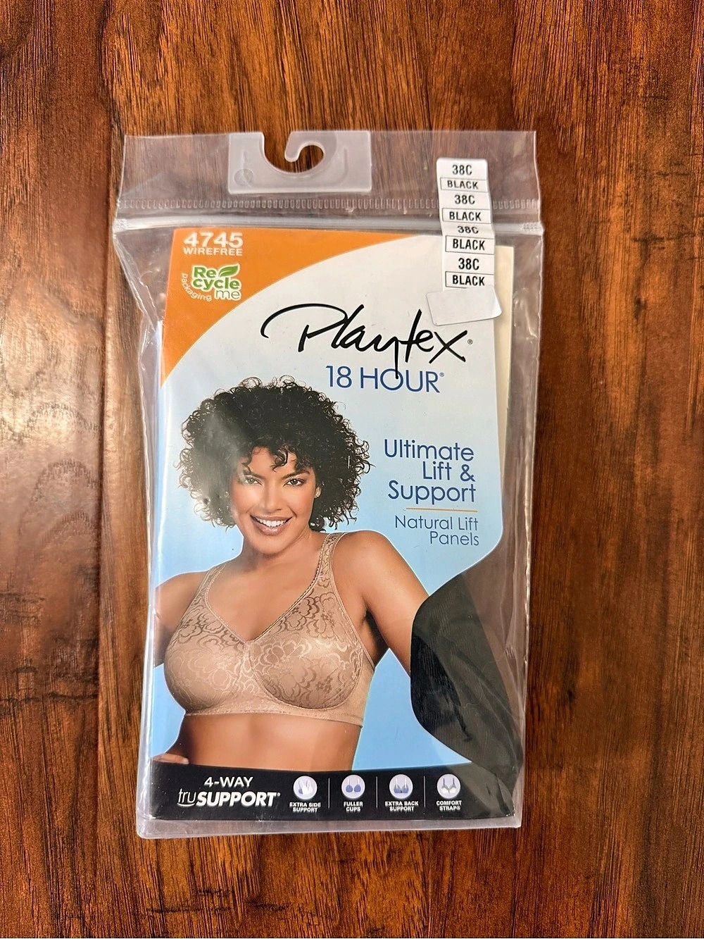 Playtex 18 Hour Ultimate Lift & Support Black Bra Size 38C NWT